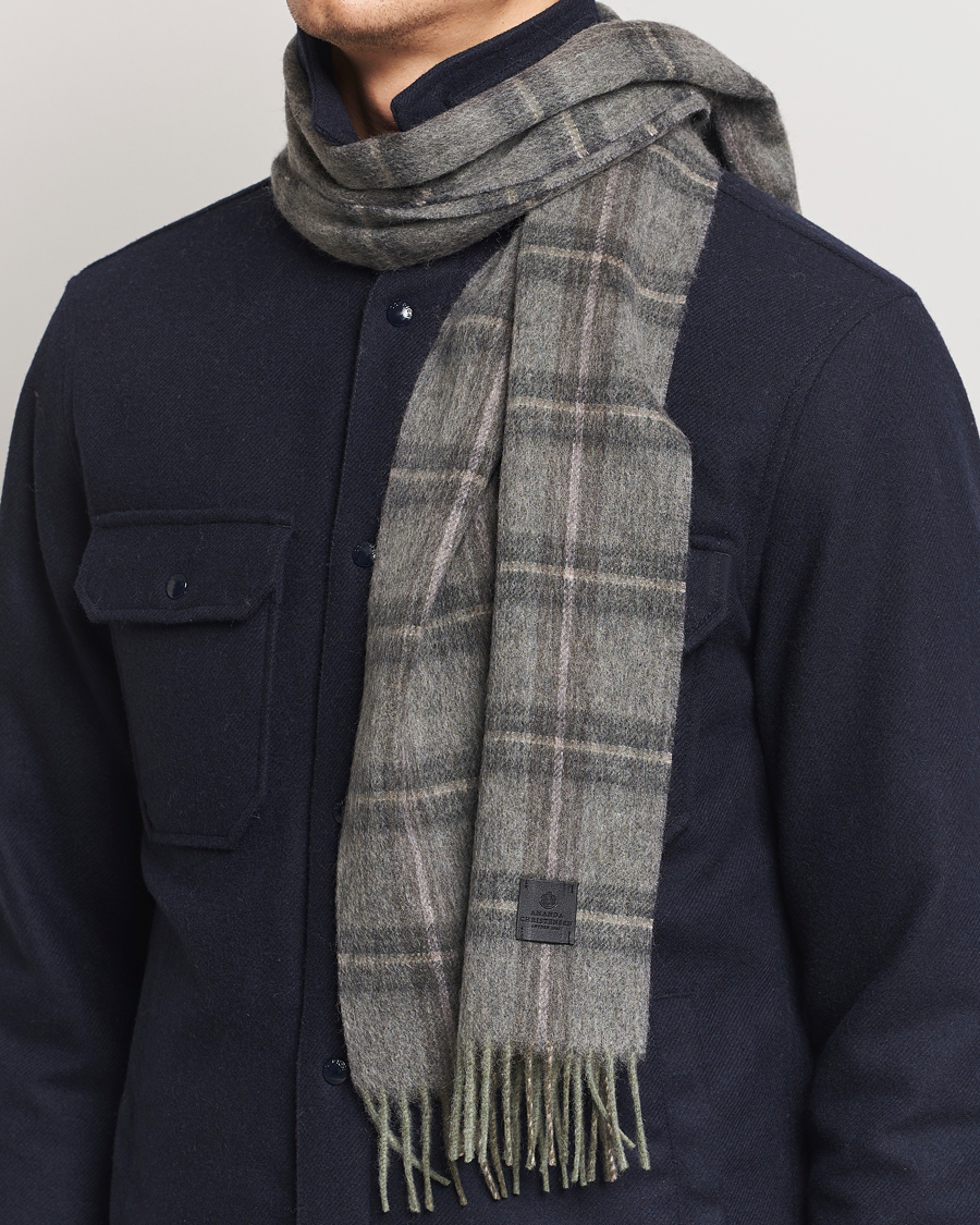 Herren | Amanda Christensen Wool Checked Scarf Olive Melange | Amanda Christensen | Wool Checked Scarf Olive Melange