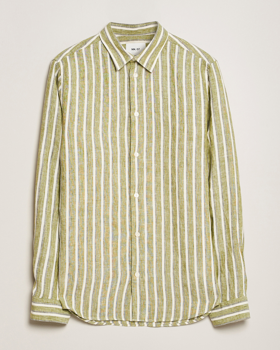 Herren | Hemden | NN07 | Enzo Striped Linen Shirt Green Multi