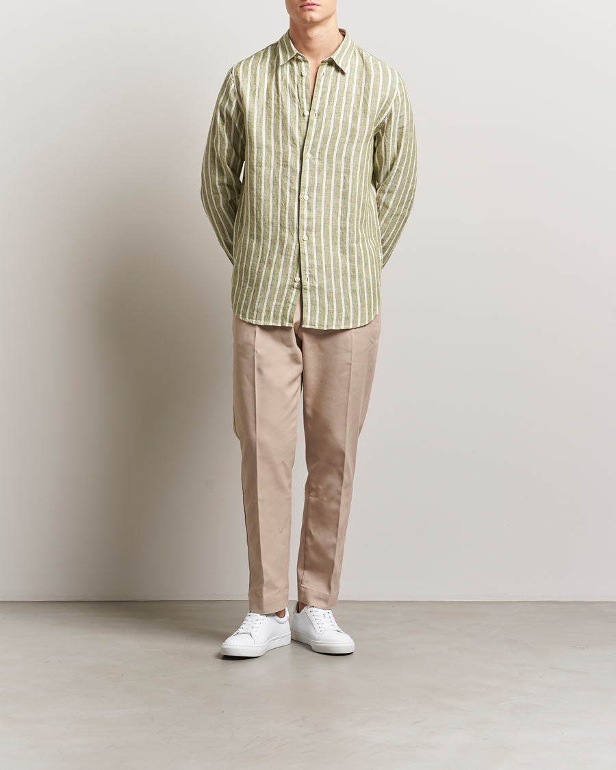 Herren | Hemden | NN07 | Enzo Striped Linen Shirt Green Multi