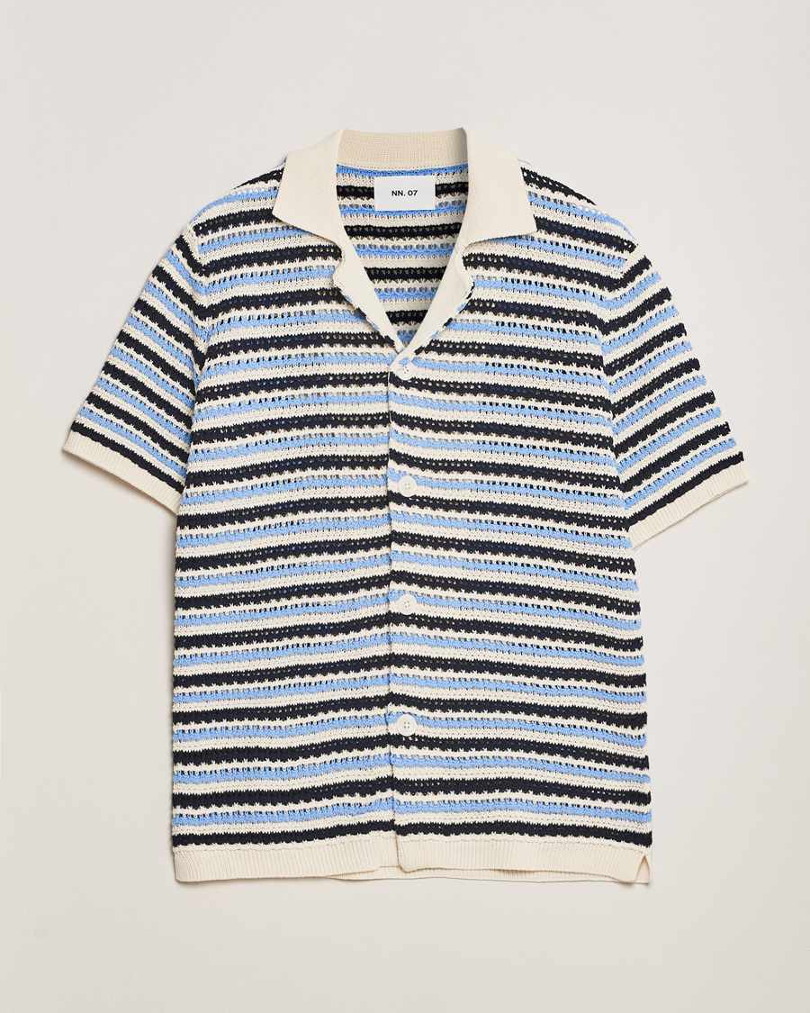 Herren | Hemden | NN07 | Henry Knitted Short Sleeve Shirt Blue Multi