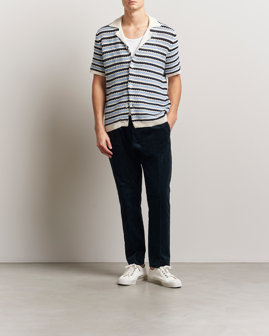 Herren | Hemden | NN07 | Henry Knitted Short Sleeve Shirt Blue Multi