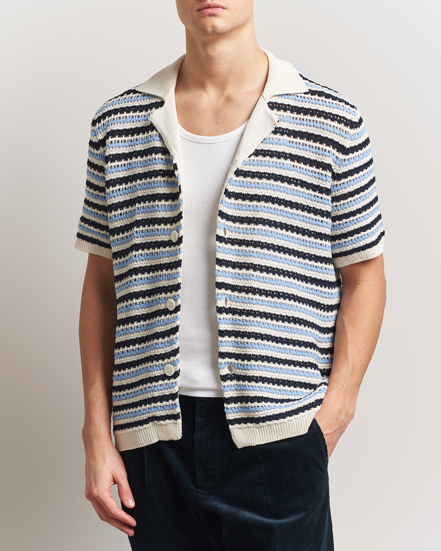 Herren | Hemden | NN07 | Henry Knitted Short Sleeve Shirt Blue Multi