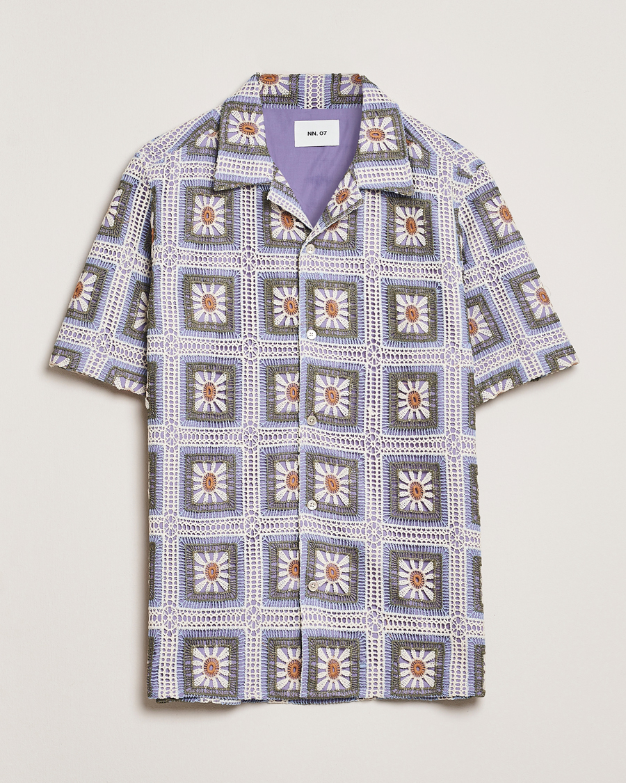 Herren | Hemden | NN07 | Julio Crochet Flower Short Sleeve Shirt Violette Multi