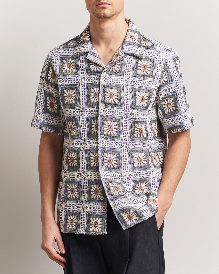 Herren | Hemden | NN07 | Julio Crochet Flower Short Sleeve Shirt Violette Multi