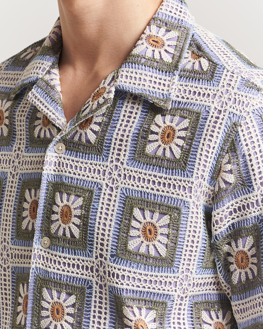 Herren | Hemden | NN07 | Julio Crochet Flower Short Sleeve Shirt Violette Multi