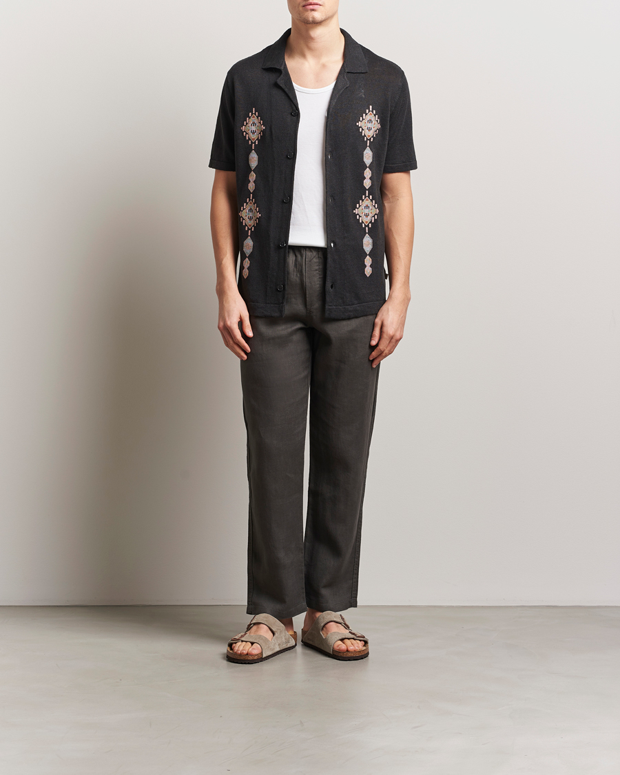 Herren | Hemden | NN07 | Henry Printed Knitted Short Sleeve Shirt Black