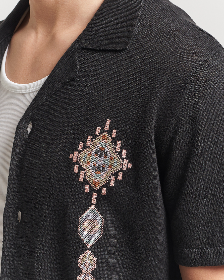 Herren | Hemden | NN07 | Henry Printed Knitted Short Sleeve Shirt Black