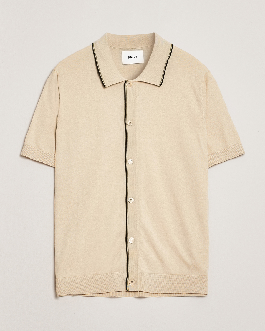 Herren | Hemden | NN07 | Nolan Paspoal Knitted Short Sleeve Shirt Ecru