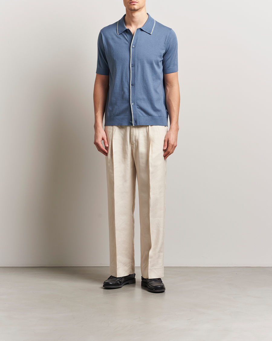 Herren | Hemden | NN07 | Nolan Paspoal Knitted Short Sleeve Shirt Bering Blue