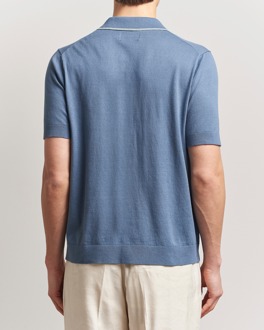 Herren | Hemden | NN07 | Nolan Paspoal Knitted Short Sleeve Shirt Bering Blue