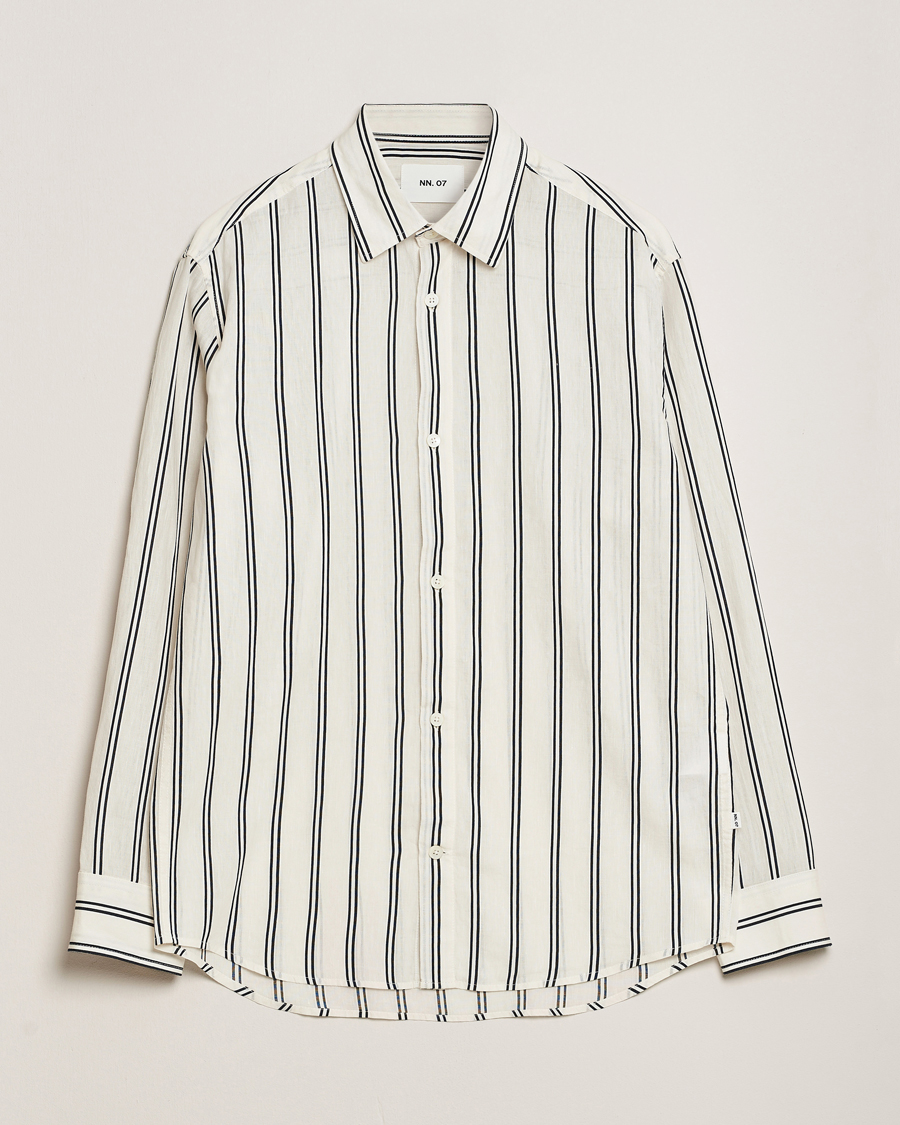 Herren | Hemden | NN07 | Freddy Striped Cotton/Linen Shirt White/Black