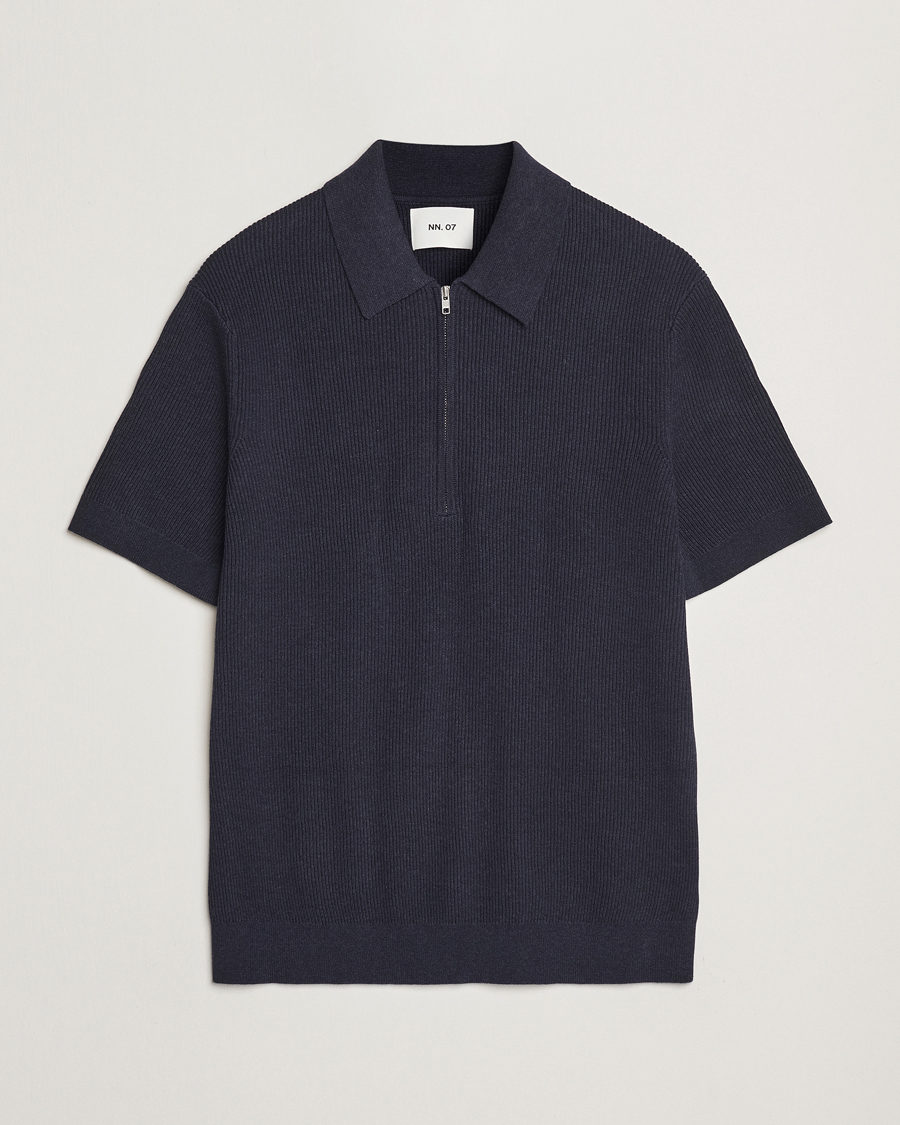 Herren | Poloshirts | NN07 | Hansie Half Zip Knitted Polo Navy Melange