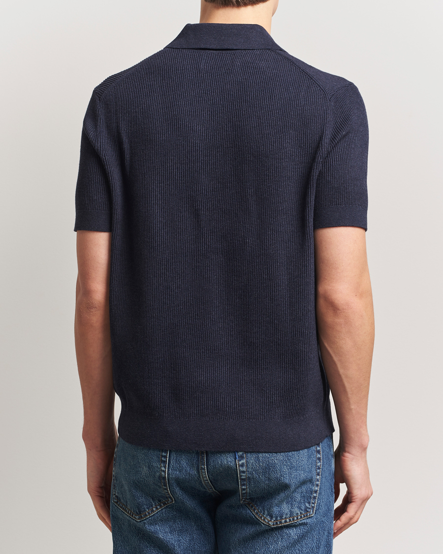 Herren | Poloshirts | NN07 | Hansie Half Zip Knitted Polo Navy Melange