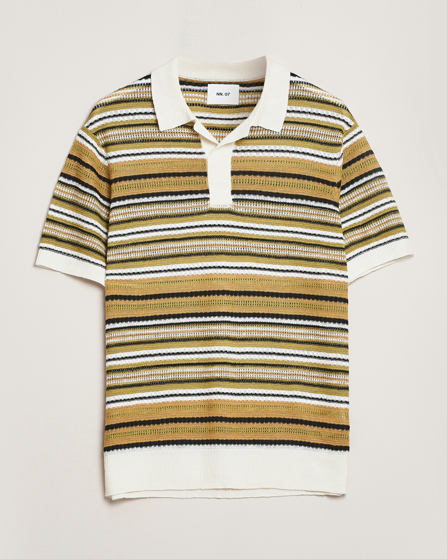 Herren | Poloshirts | NN07 | Noam Striped Knitted Polo Evergreen
