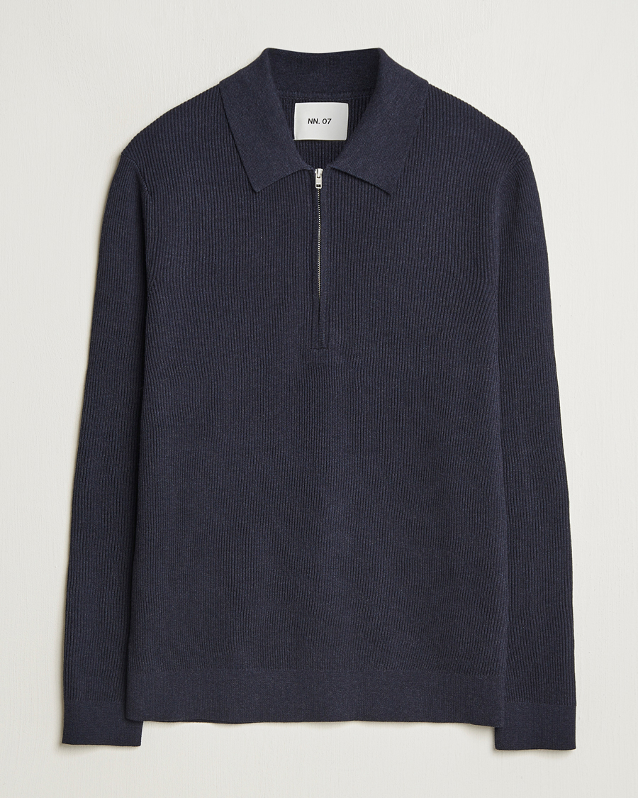 Herren | Pullover | NN07 | Hansie Ribbed Knitted Half Zip Navy Melange