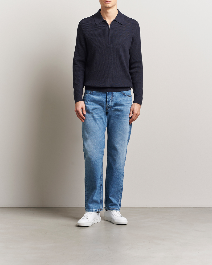 Herren | Pullover | NN07 | Hansie Ribbed Knitted Half Zip Navy Melange