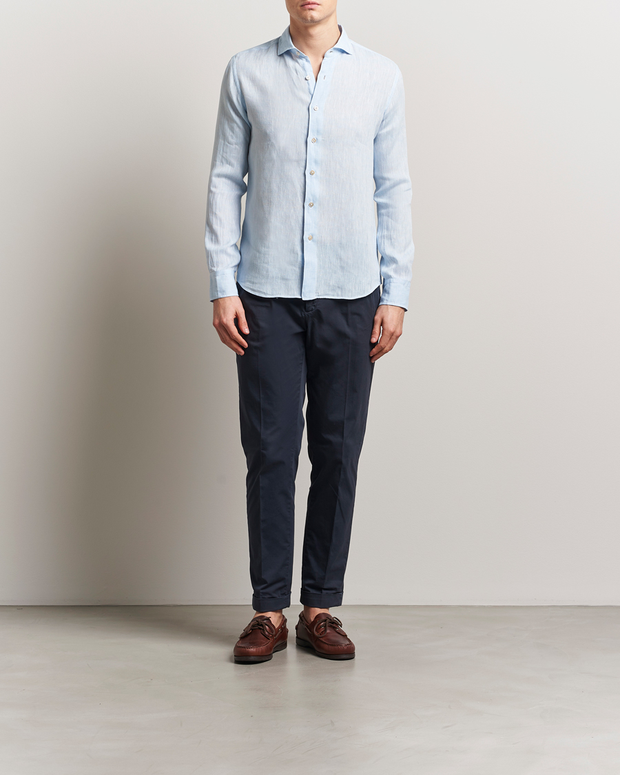Herren | Hemden | Grigio | Linen Casual Shirt Light Blue