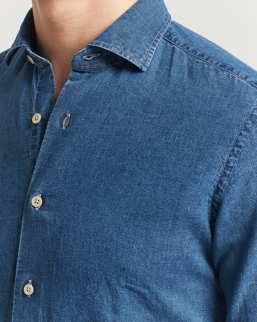 Herren | Hemden | Grigio | Cotton/Linen Denim Shirt Washed Indigo