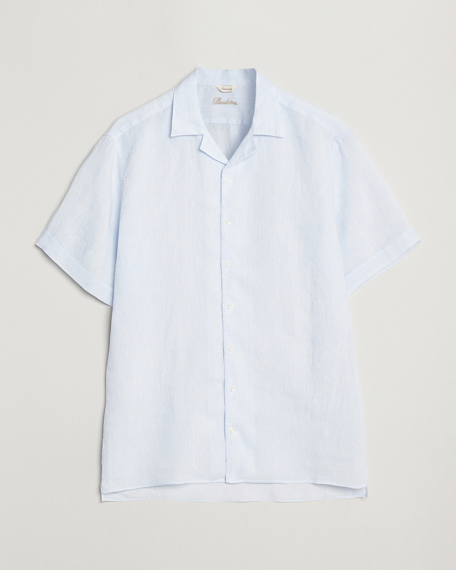 Herren | Hemden | Stenströms | Short Sleeve Linen Shirt Light Blue