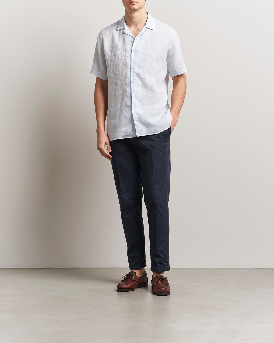 Herren | Hemden | Stenströms | Short Sleeve Linen Shirt Light Blue