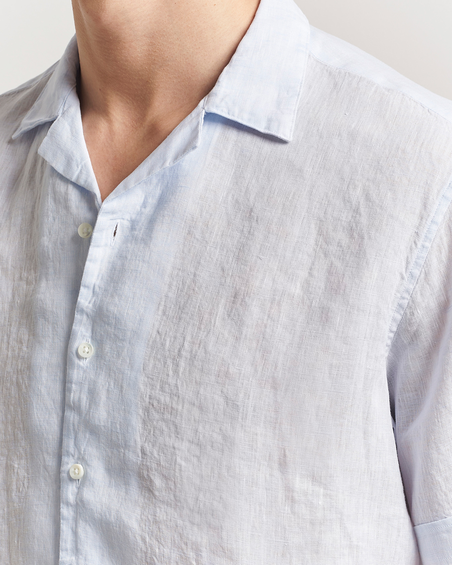 Herren | Hemden | Stenströms | Short Sleeve Linen Shirt Light Blue