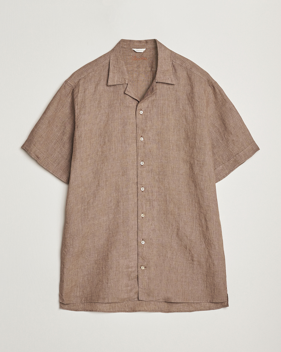 Herren | Hemden | Stenströms | Short Sleeve Linen Shirt Brown