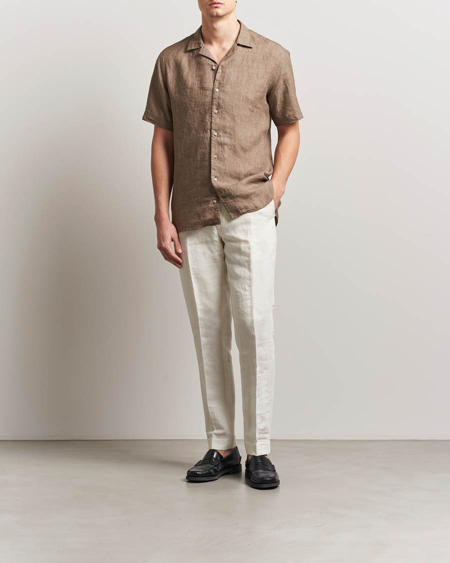 Herren | Hemden | Stenströms | Short Sleeve Linen Shirt Brown