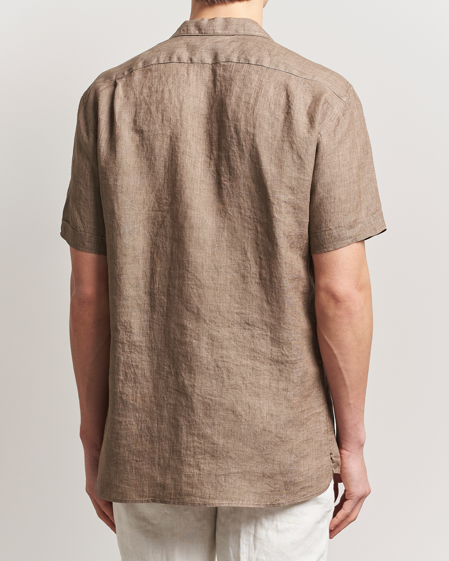 Herren | Hemden | Stenströms | Short Sleeve Linen Shirt Brown