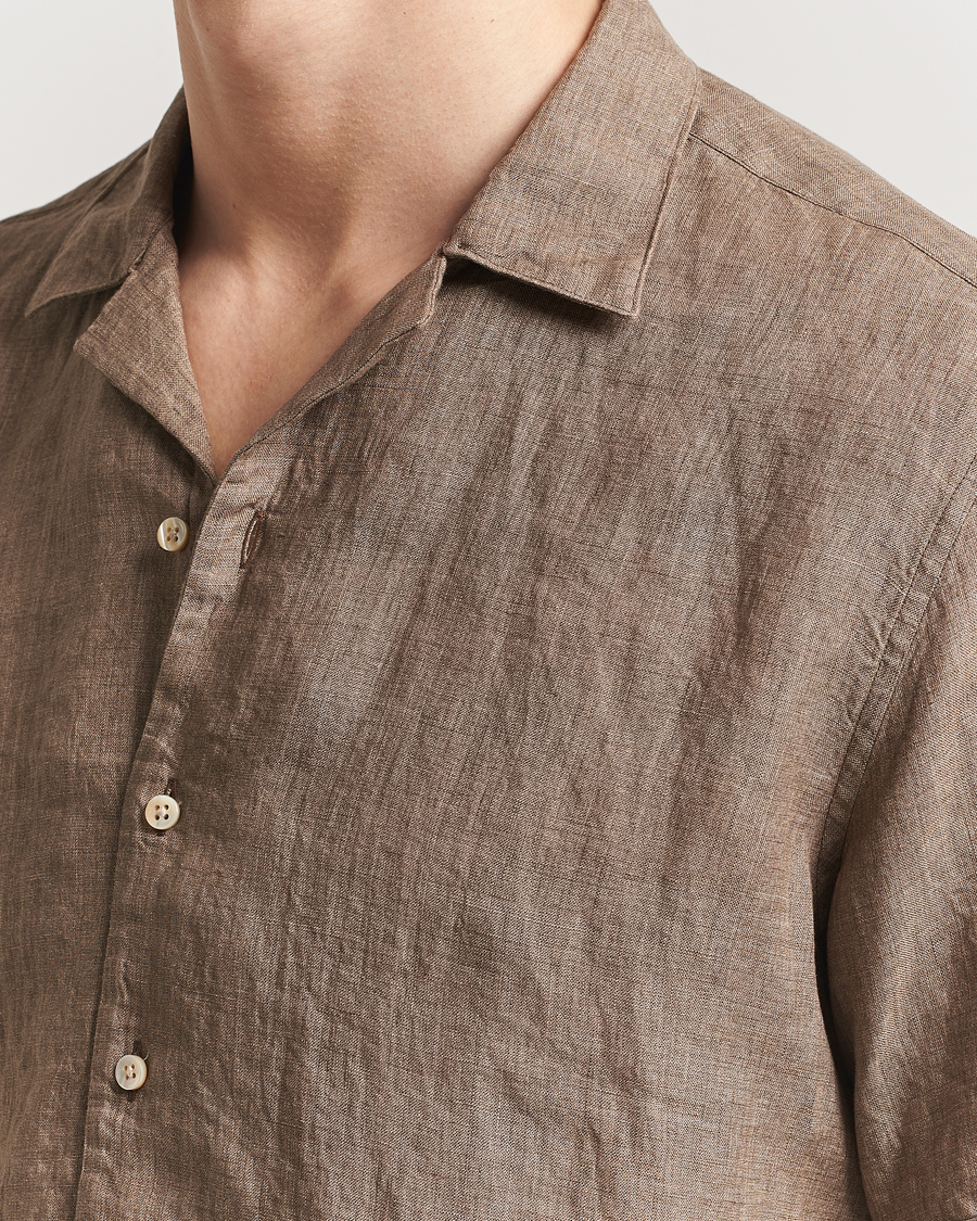 Herren | Hemden | Stenströms | Short Sleeve Linen Shirt Brown