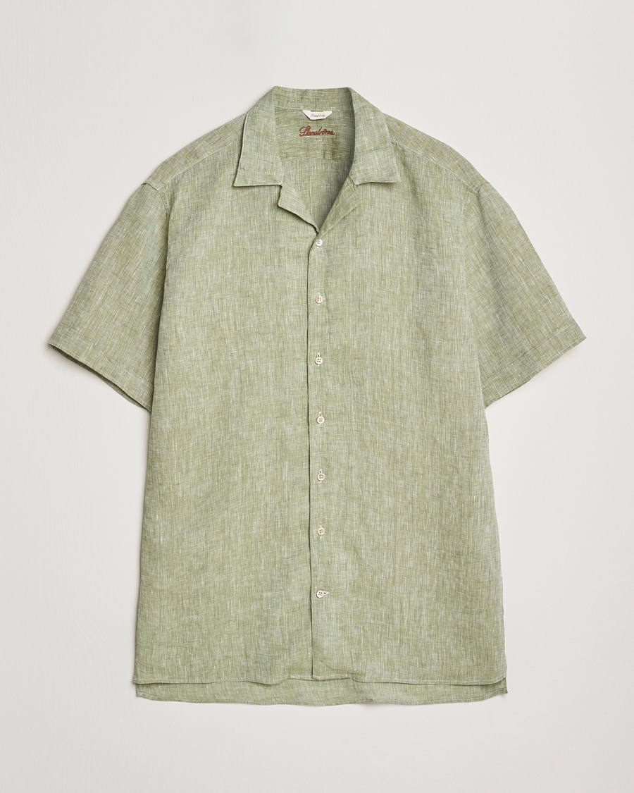Herren | Hemden | Stenströms | Short Sleeve Linen Shirt Green