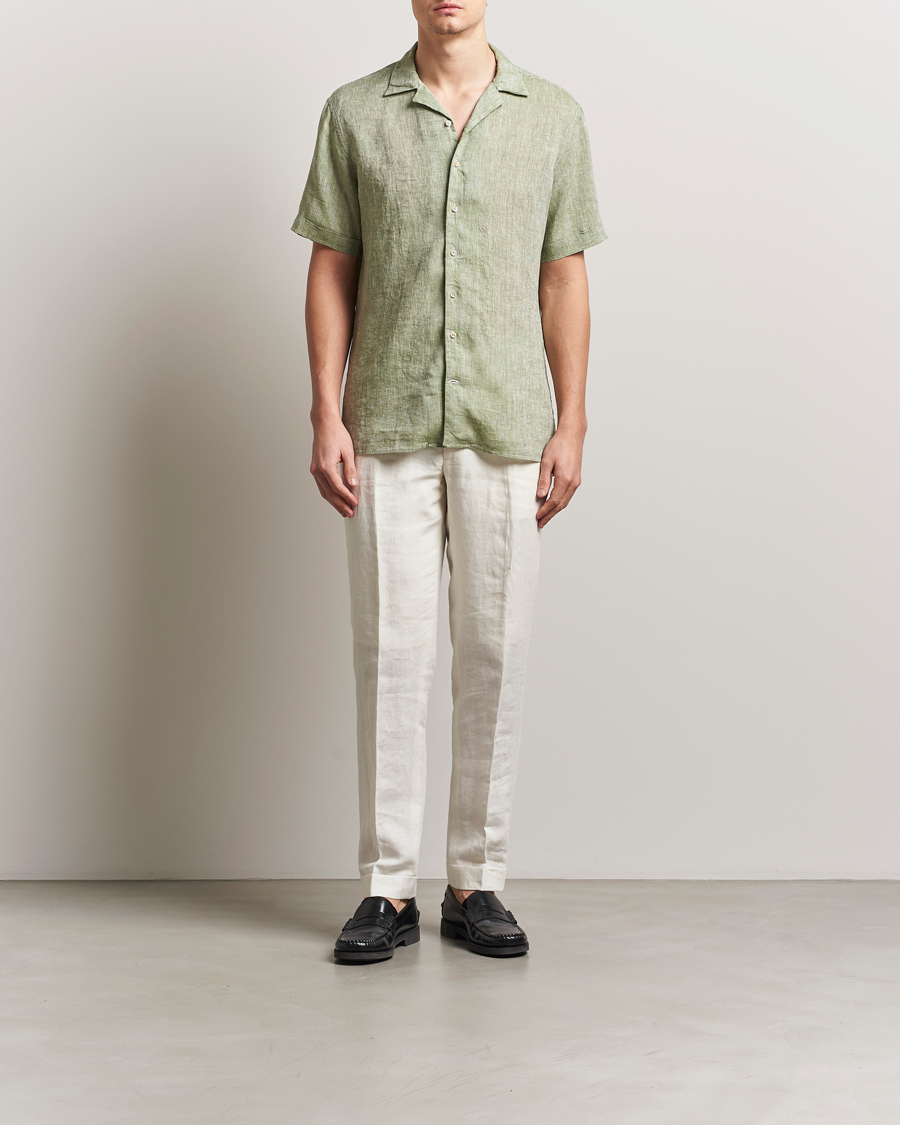 Herren | Hemden | Stenströms | Short Sleeve Linen Shirt Green