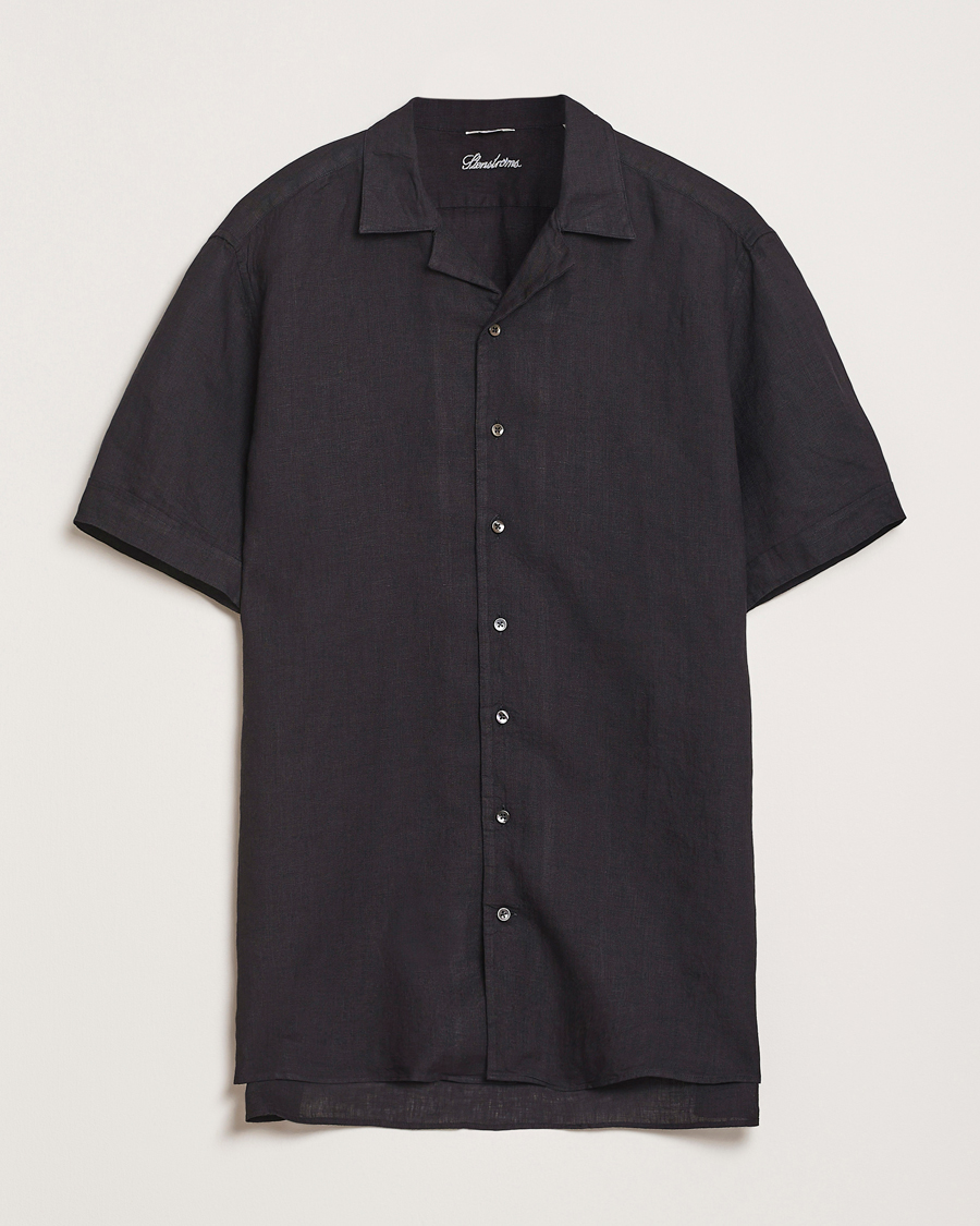 Herren | Hemden | Stenströms | Short Sleeve Linen Shirt Black