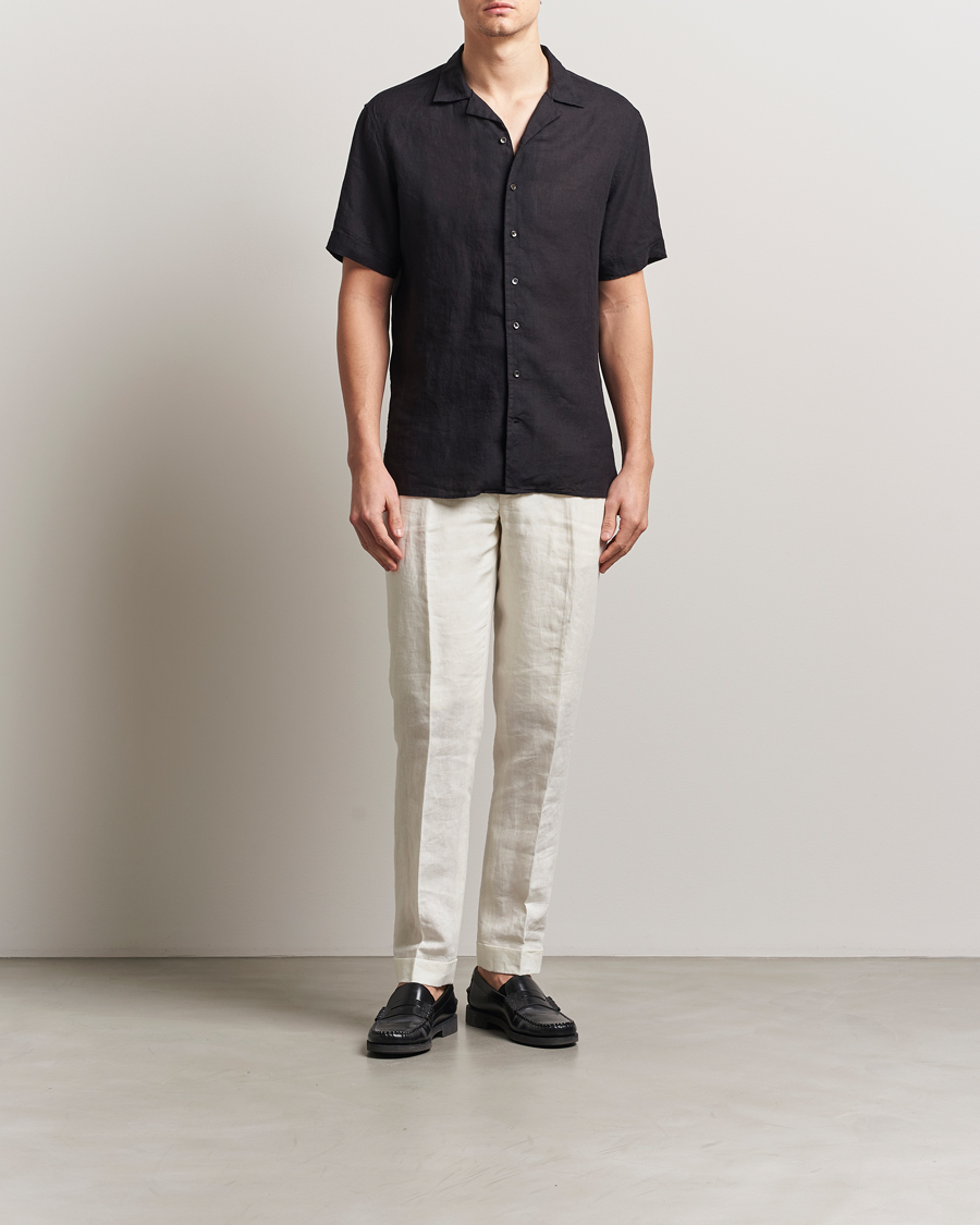 Herren | Hemden | Stenströms | Short Sleeve Linen Shirt Black