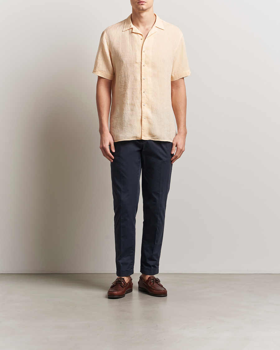 Herren | Hemden | Stenströms | Short Sleeve Linen Shirt Orange