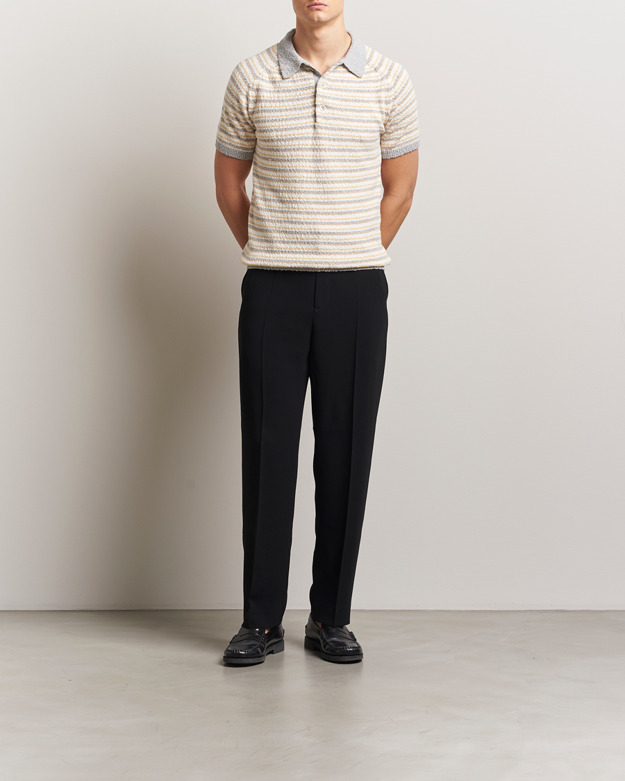 Herren | Poloshirts | Stenströms | Knitted Boucle Cotton Polo Stripe