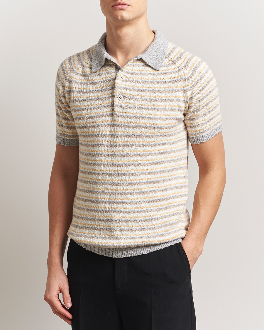 Herren | Poloshirts | Stenströms | Knitted Boucle Cotton Polo Stripe