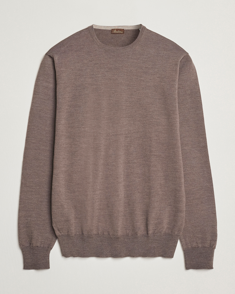 Herren | Pullover | Stenströms | Merino Patch Crew Neck Brown