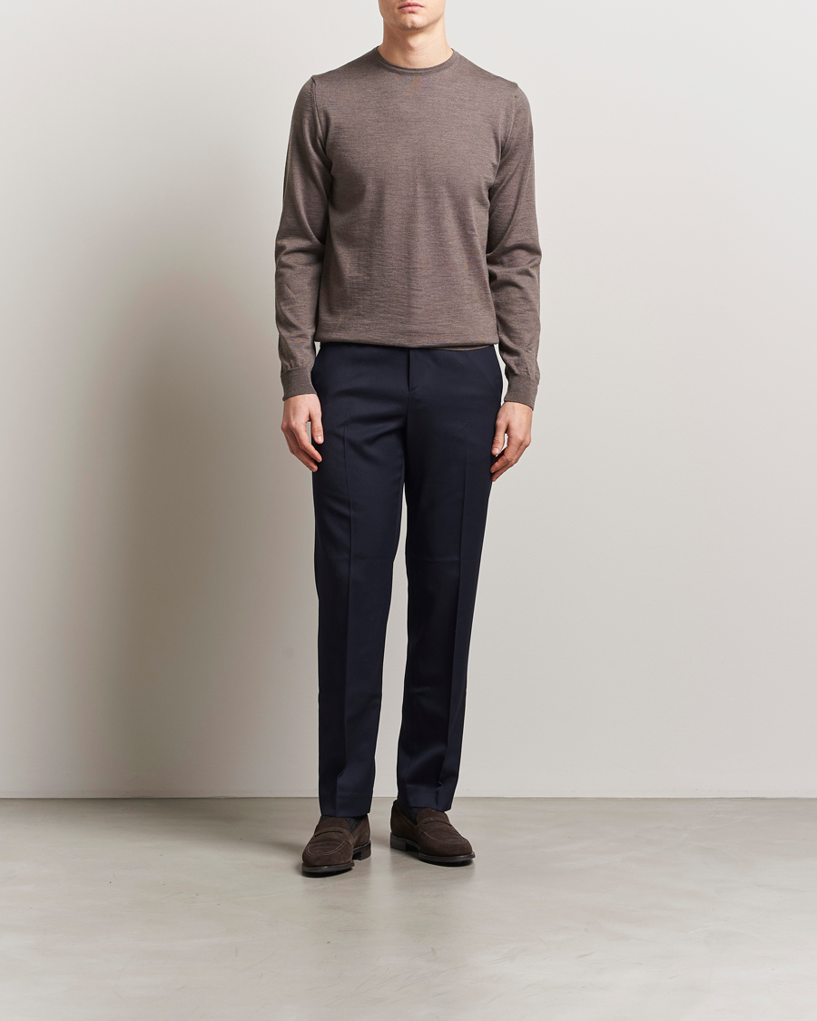 Herren | Pullover | Stenströms | Merino Patch Crew Neck Brown