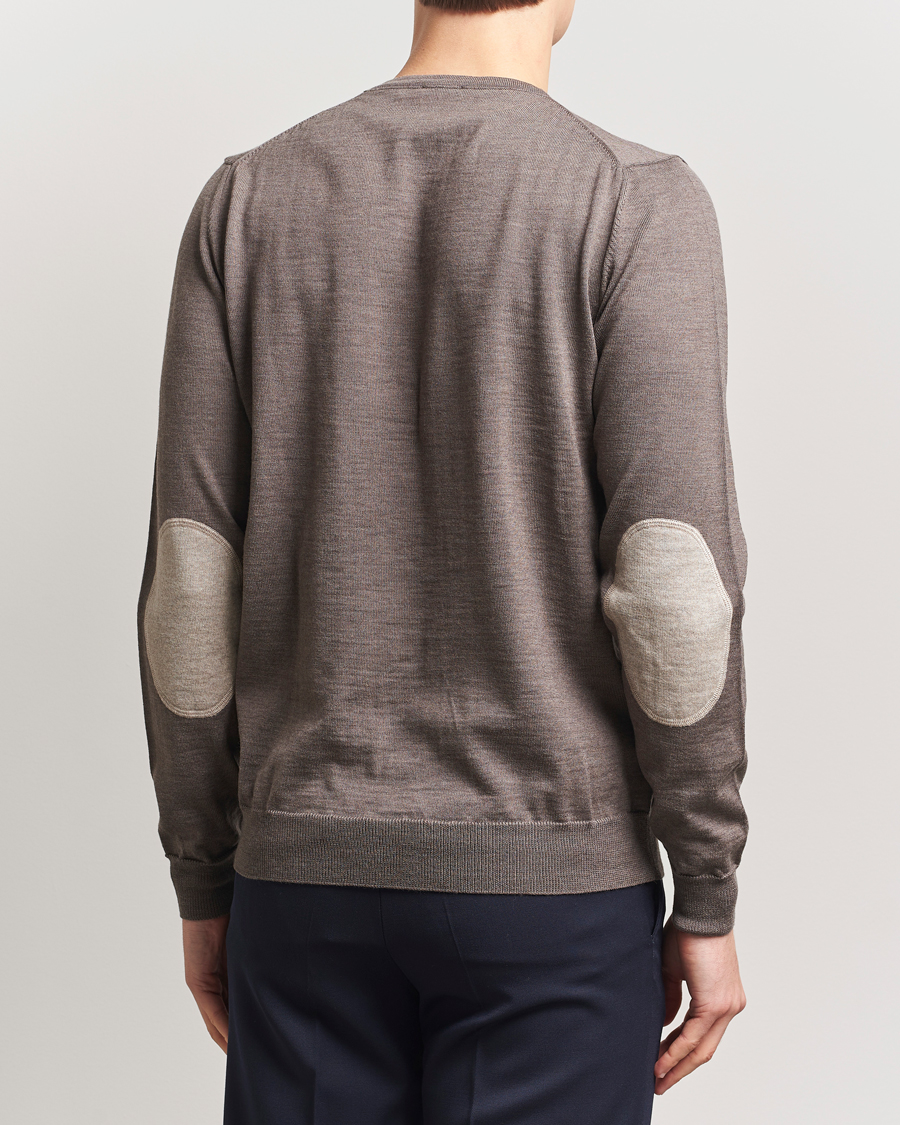Herren | Pullover | Stenströms | Merino Patch Crew Neck Brown