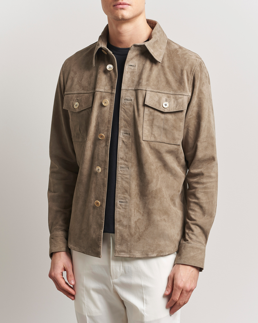 Herren | Jacken | Stenströms | Suede Overshirt Taupe