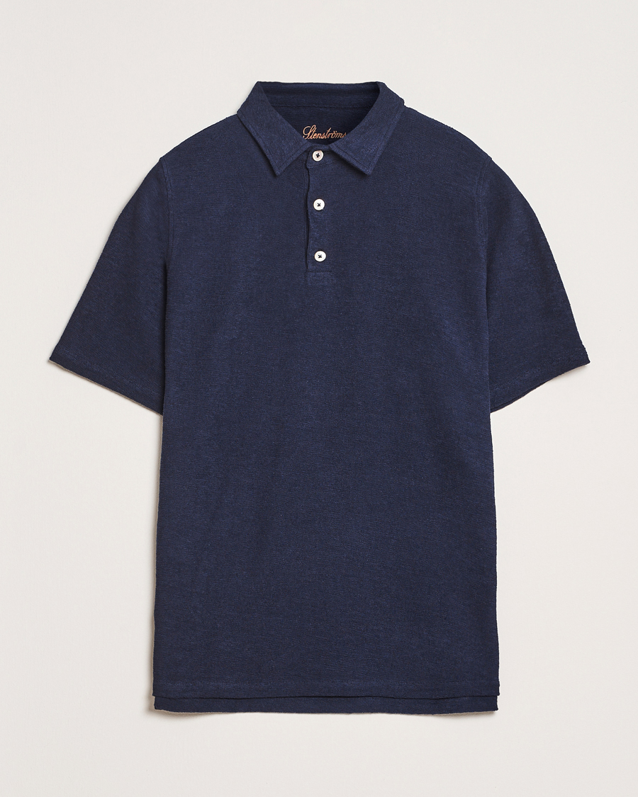 Herren | Poloshirts | Stenströms | Terry Slub Cotton Polo Navy