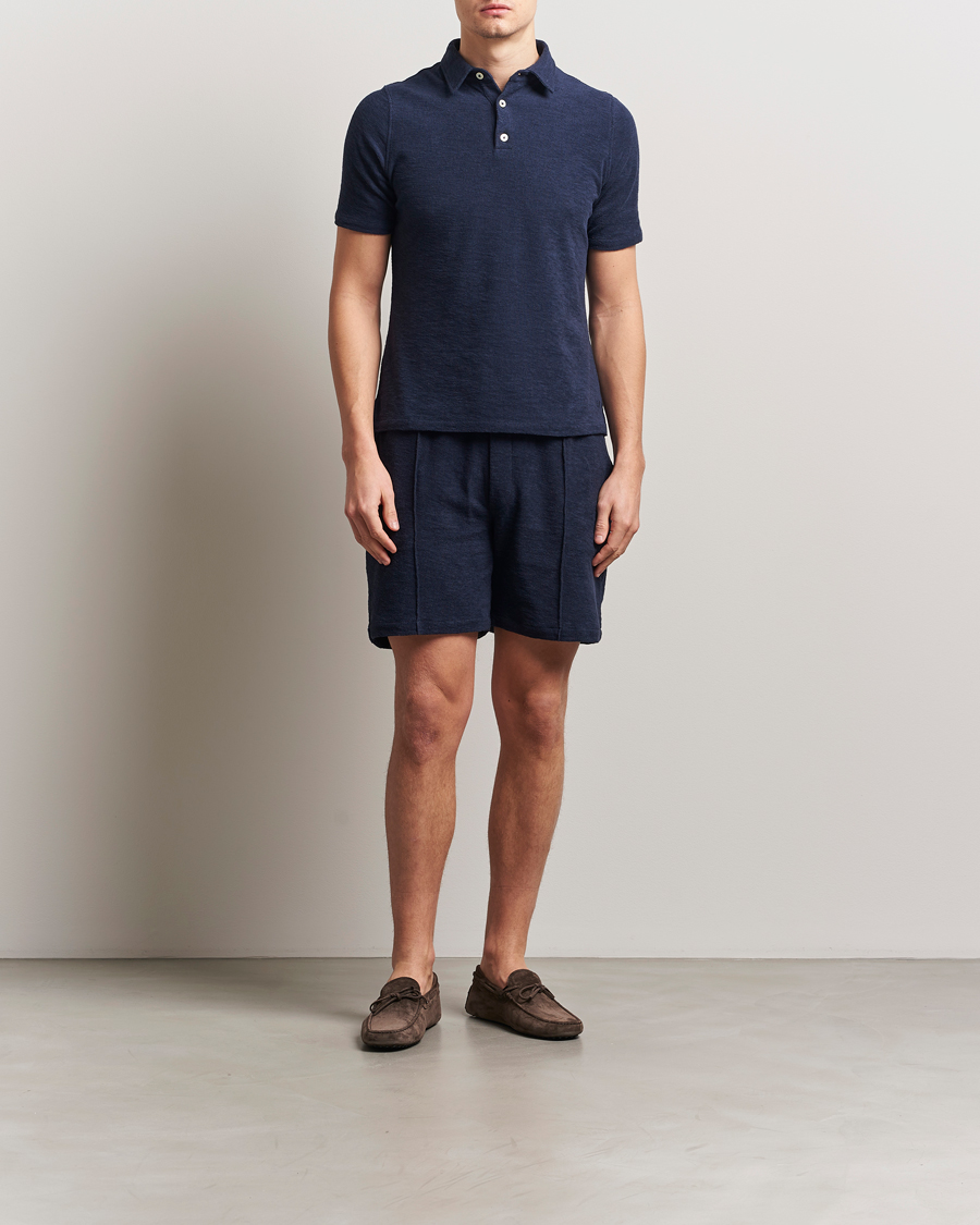 Herren | Poloshirts | Stenströms | Terry Slub Cotton Polo Navy