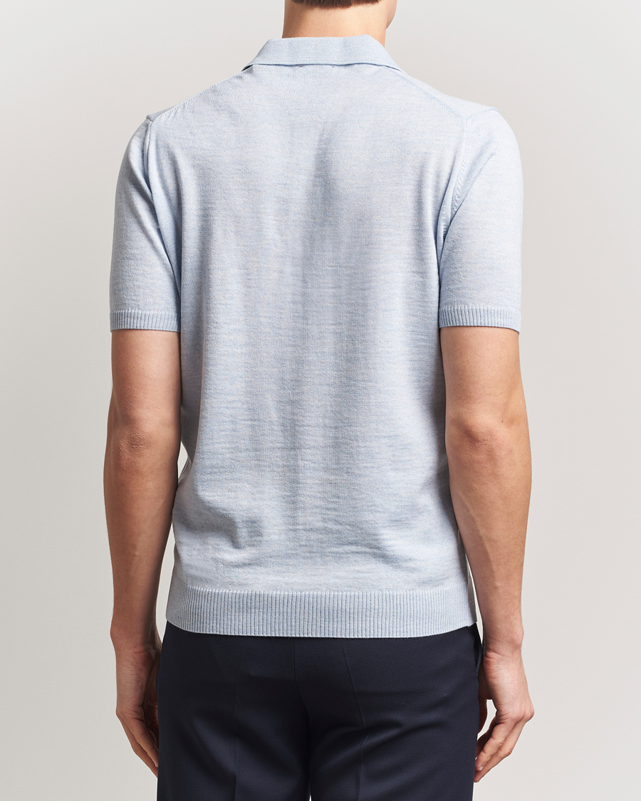 Herren | Poloshirts | Stenströms | Knitted Merino Polo Light Blue