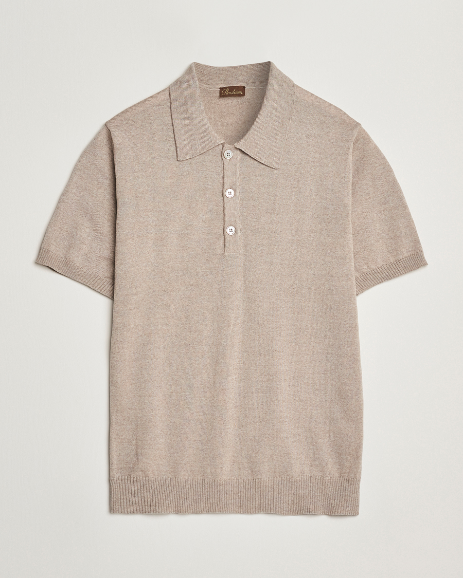 Herren | Poloshirts | Stenströms | Knitted Merino Polo Taupe