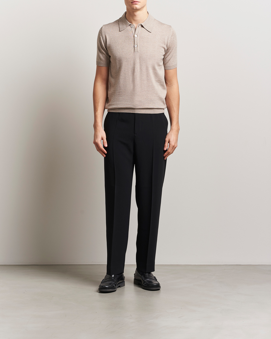 Herren | Poloshirts | Stenströms | Knitted Merino Polo Taupe