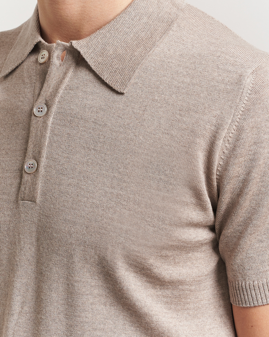 Herren | Poloshirts | Stenströms | Knitted Merino Polo Taupe