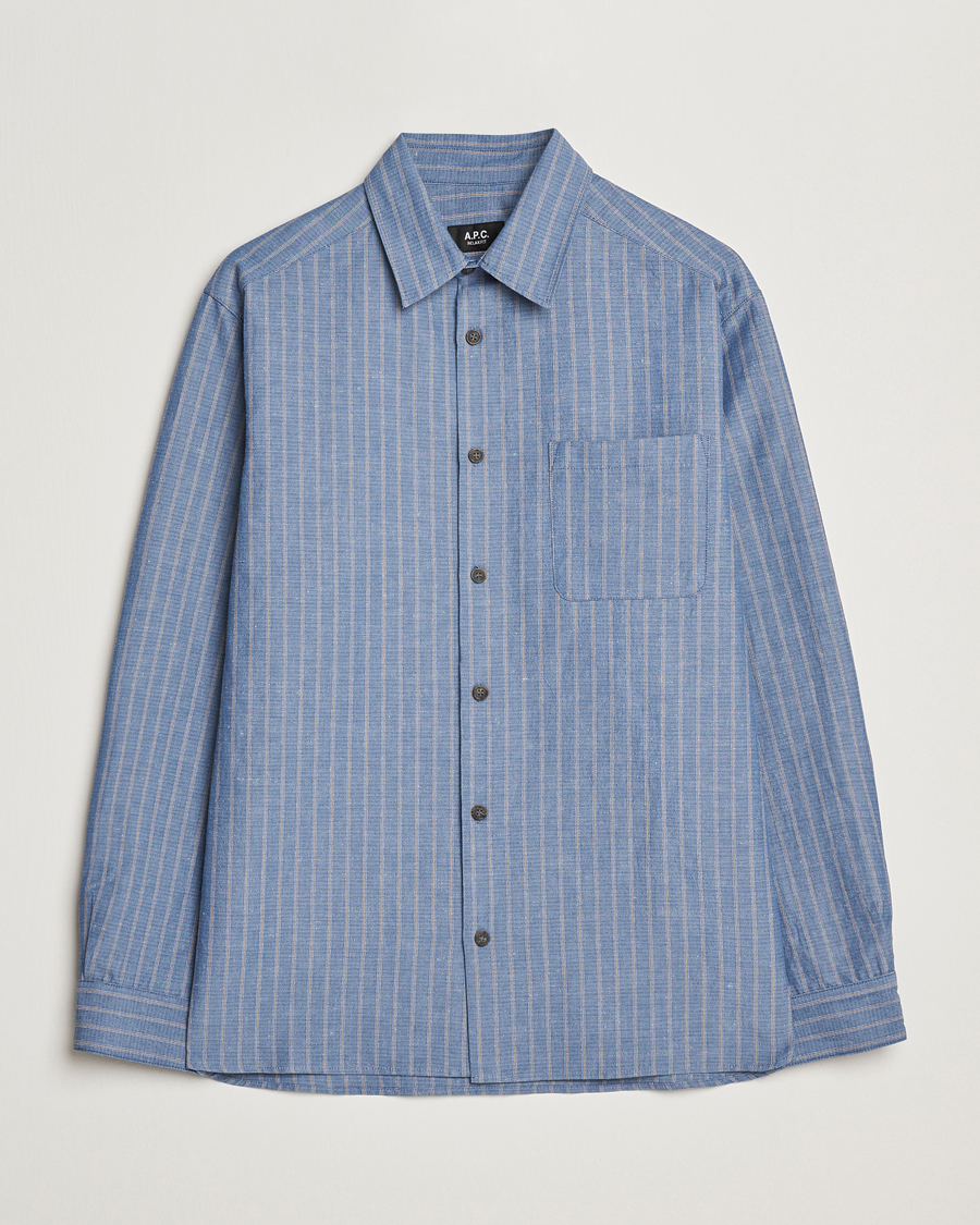 Herren | Hemden | A.P.C. | Malo Cotton/Linen Striped Overshirt Blue