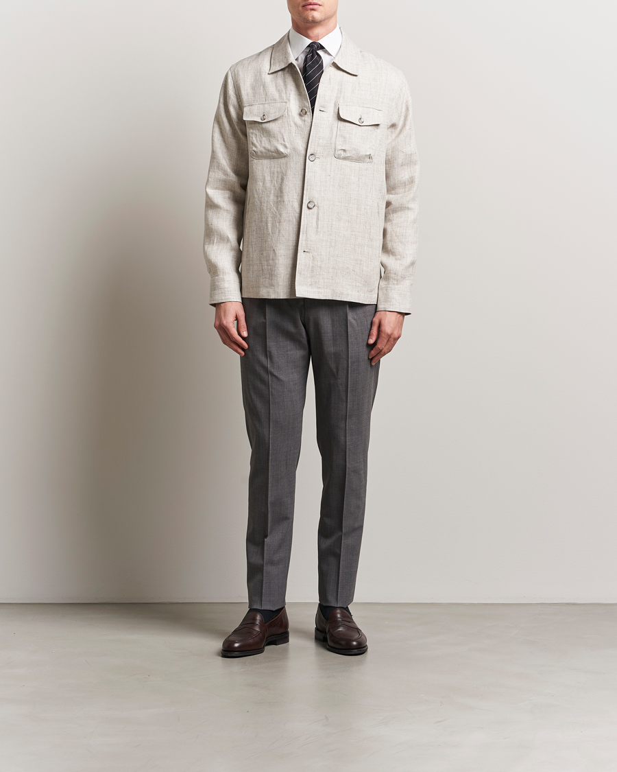 Herren | Hemden | Eton | Linen Four Pocket Overshirt Beige