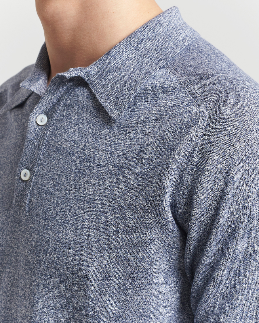 Herren | Poloshirts | Eton | Cotton/Linen Fine Knitted Polo Dark Blue