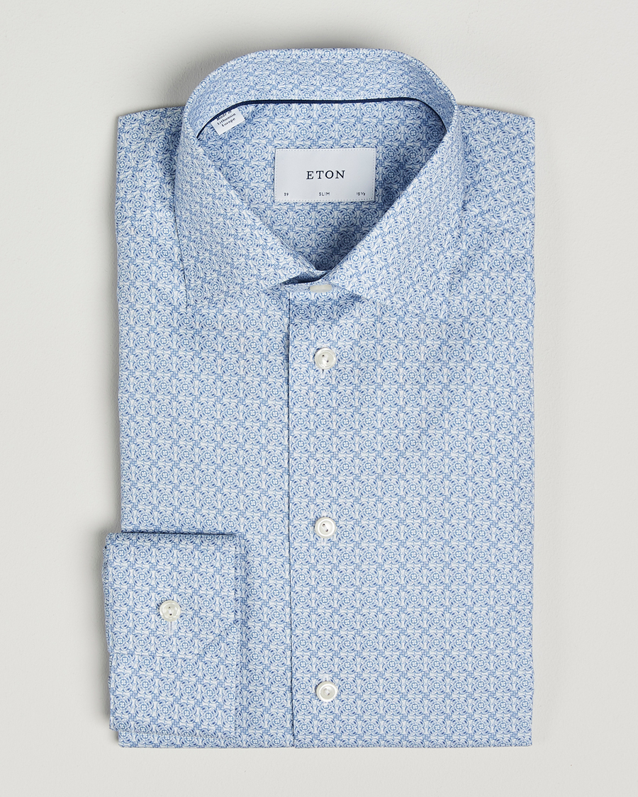 Herren | Hemden | Eton | Slim Fit Signature Twill Printed Shirt Light Blue